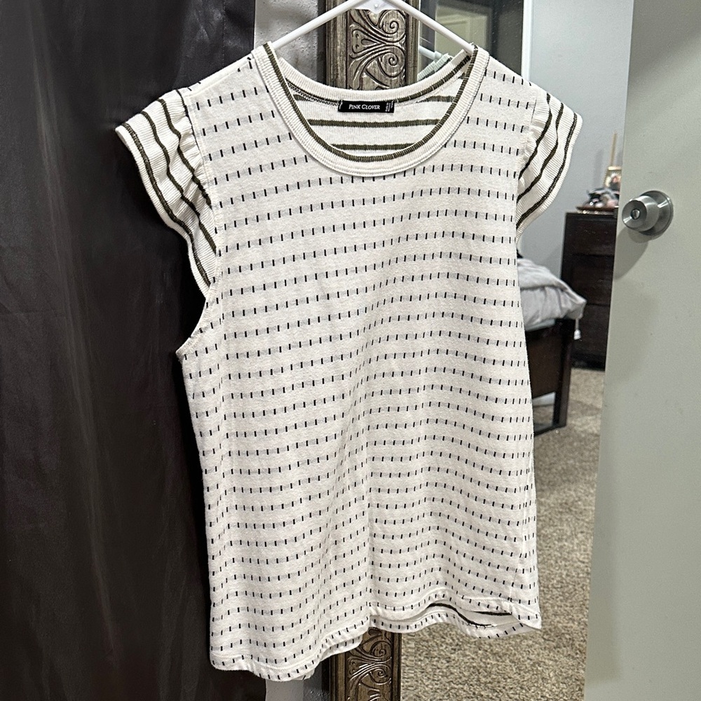 Pink Clover Black and White Striped Short Sleeve Top